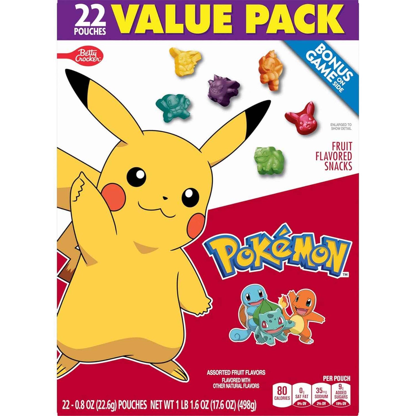 Pokemon Fruit Flavored Snacks, Chewy Lunchbox Treat Pouches for Kids' School Lunches, Gluten Free Value Pack, 17.6 oz, 22 Pouches