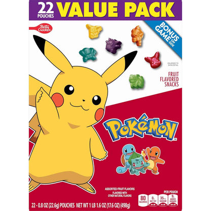 Pokemon Fruit Flavored Snacks, Chewy Lunchbox Treat Pouches for Kids' School Lunches, Gluten Free Value Pack, 17.6 oz, 22 Pouches