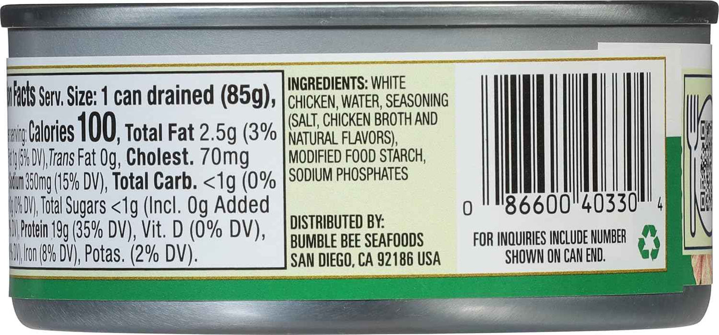 Bumble Bee Premium White Chicken Chunk in Water 5 oz Can – Single-Ingredient Protein for Clutter-Free Pantries
