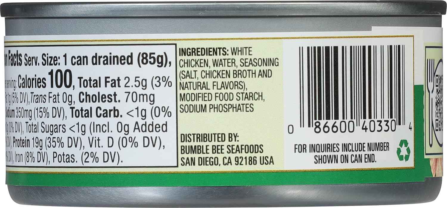 Bumble Bee Premium White Chicken Chunk in Water 5 oz Can – Single-Ingredient Protein for Clutter-Free Pantries