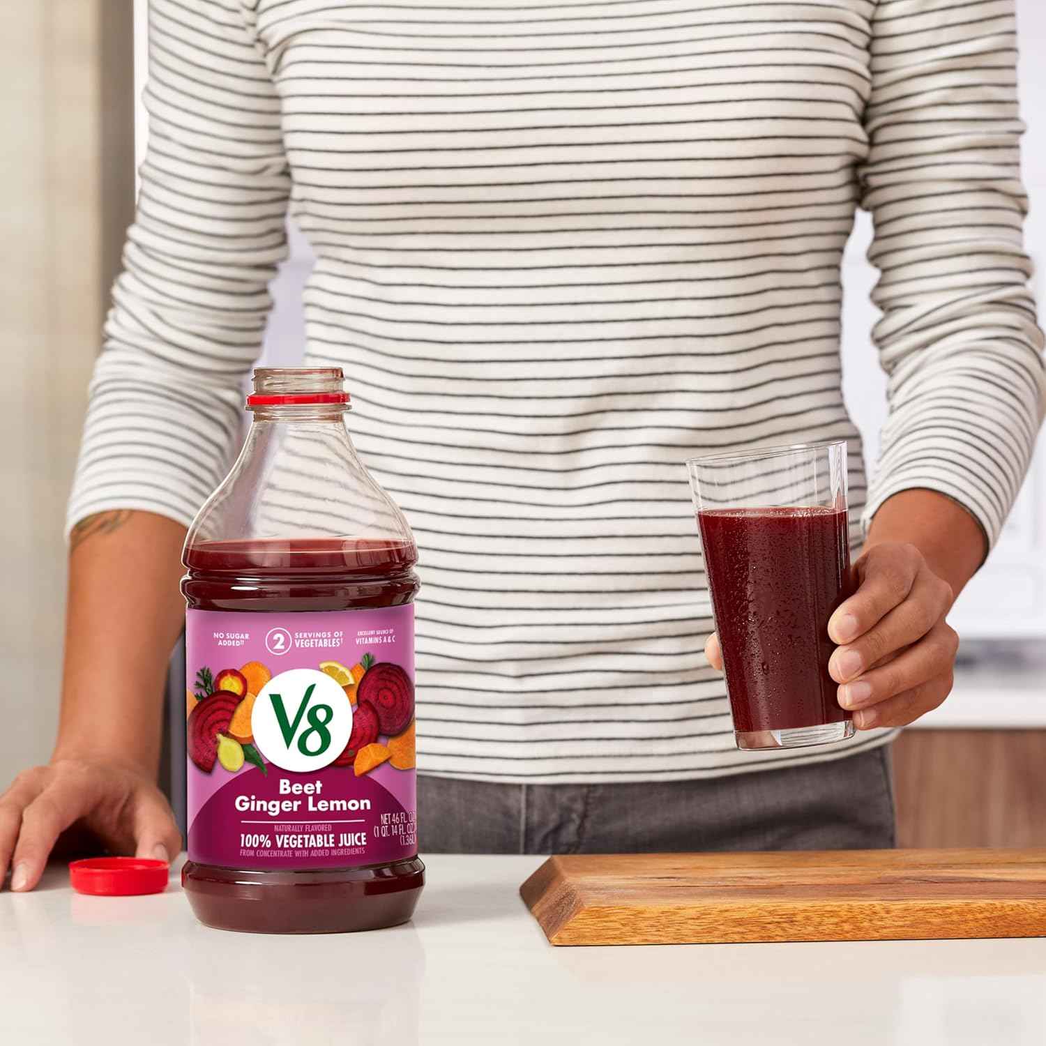 V8 Beet Ginger Lemon 100% Vegetable Juice – Family-Friendly Veggie Serving for Picky Eaters, 46 fl oz
