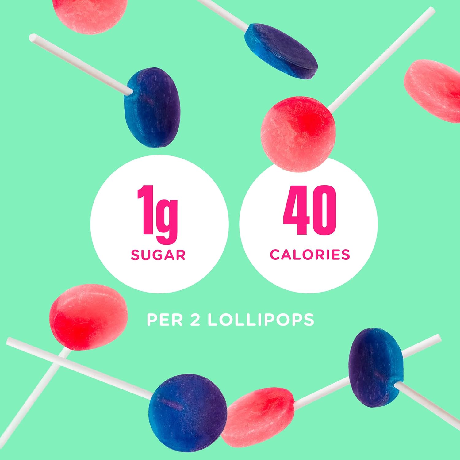 gluten-free and plant-based with 12 individually wrapped lollipops per bag in two fruity flavors (blue raspberry and watermelon)