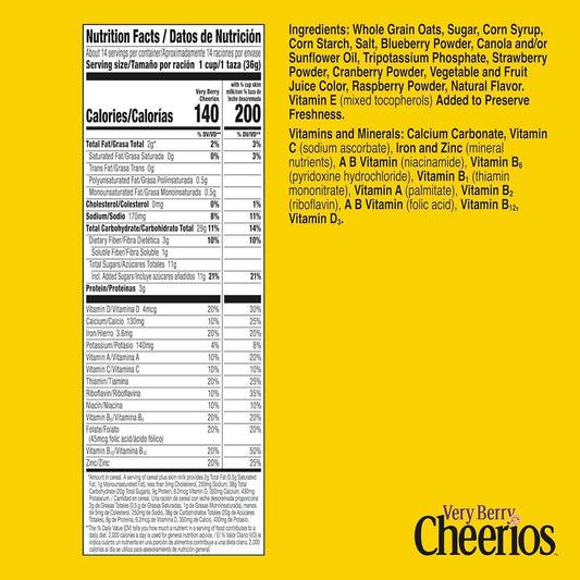 Very Berry Cheerios Gluten Free Cereal 18.6 oz Family Size – Portable Trail-Mix Base for Camping and Hiking Snacks
