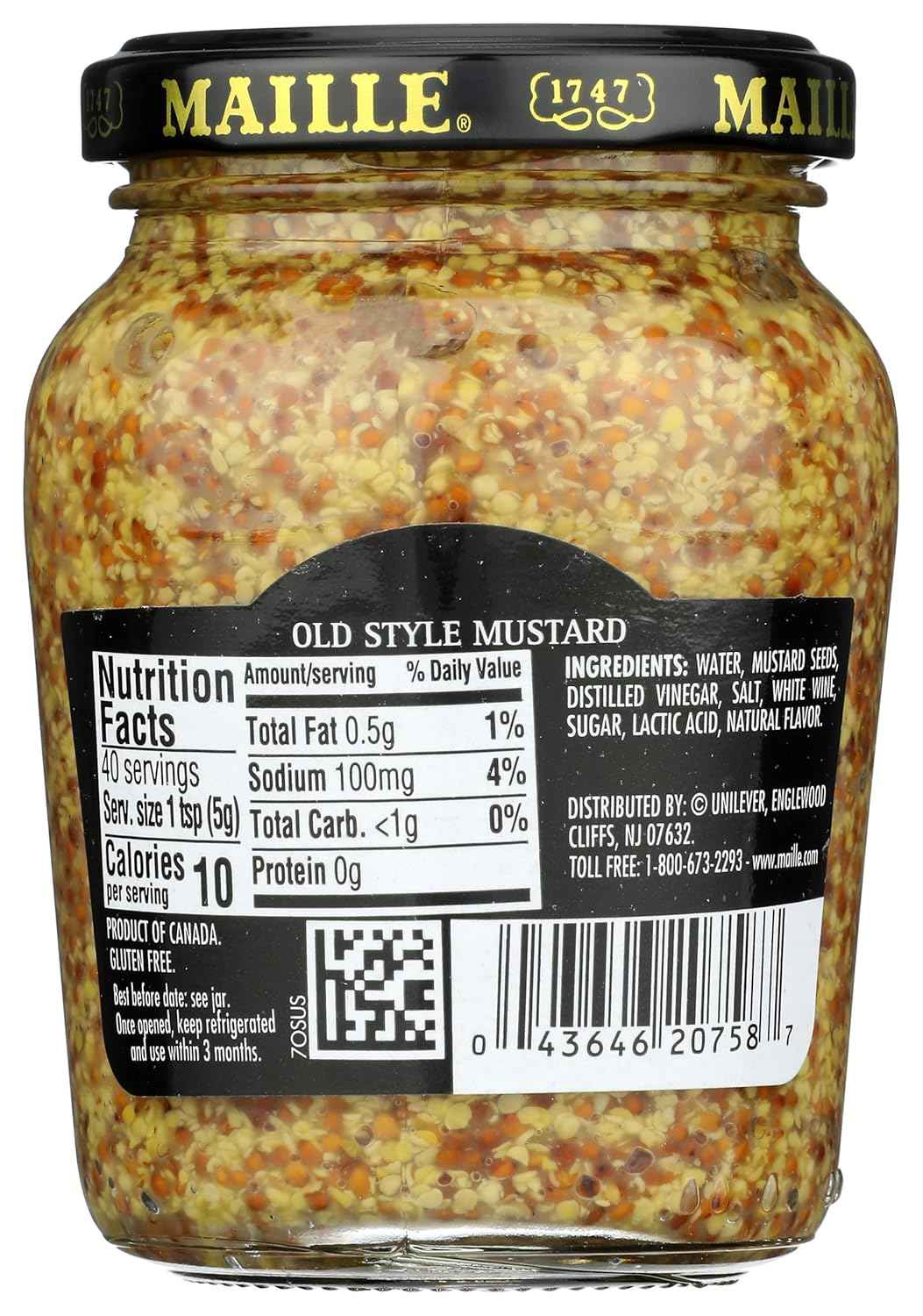 Maille Mustard Old Style – Premium French Pantry Staple, 7.3 oz Reusable Glass Jar for Elevated Dining