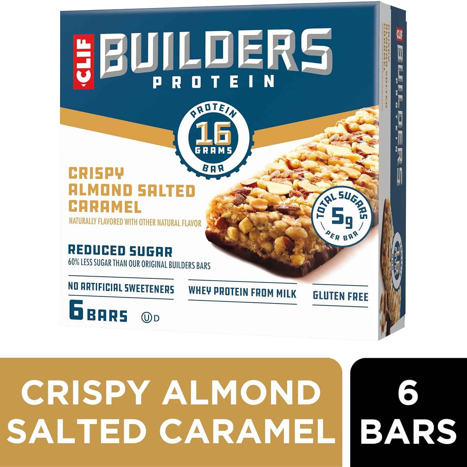 CLIF BUILDERS Reduced Sugar Protein Bar - Portable Peanut Butter Chocolate Energy Bar for Hunting, Fishing, and Backpacking