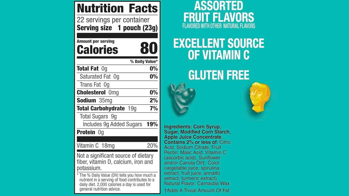 Scooby-Doo Fruit Flavored Snacks Gluten Free 22 Pouch Better For You Kids Snack with Vitamin C