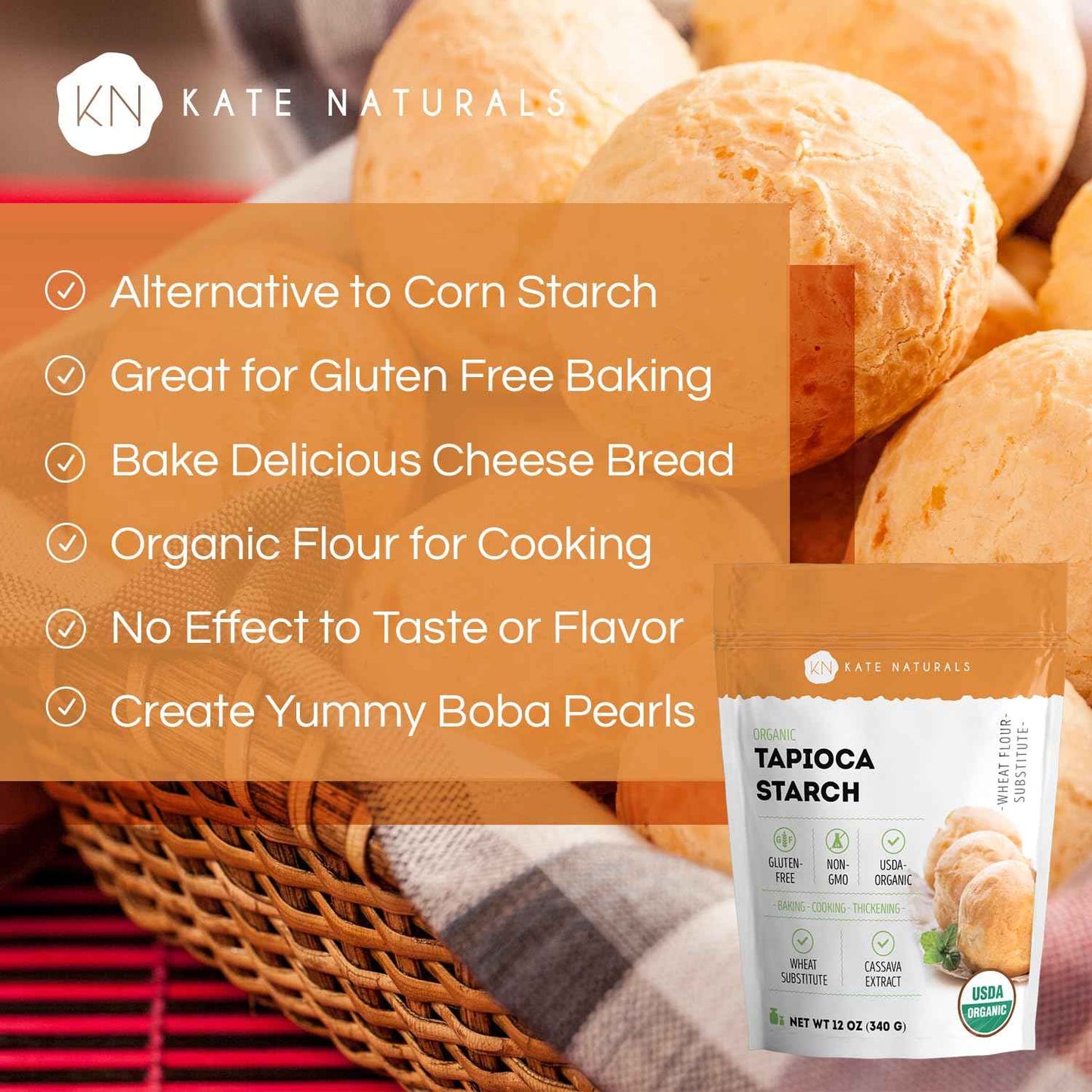 Kate Naturals Tapioca Starch Flour for Baking and Skincare – Clean-Label Pantry Staple for Mindful Home Routines