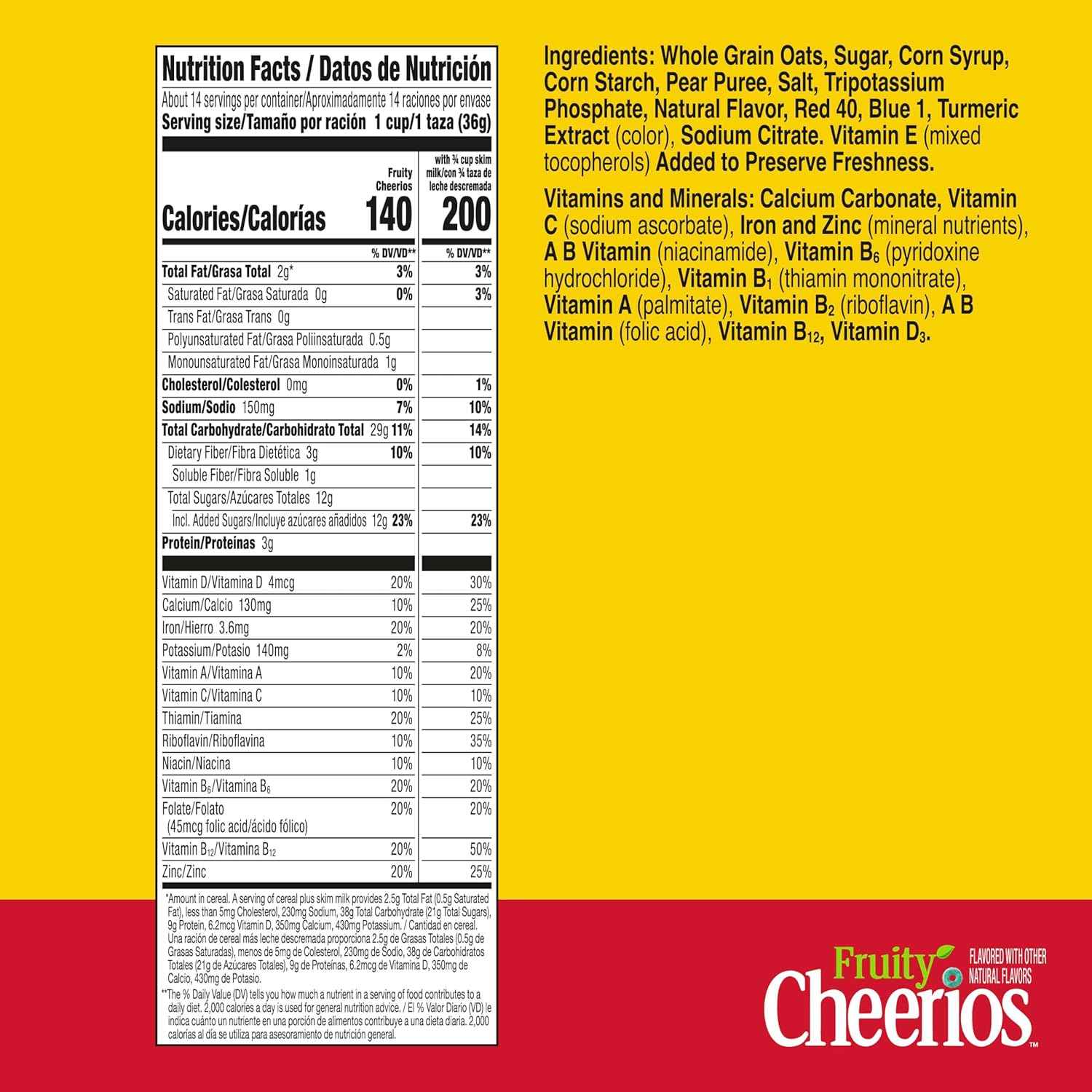 Fruity Cheerios Heart Healthy Cereal Made with Whole Grain Oats – Safe Lunchbox Snack for Gluten Sensitive Children, 18.4 oz Box