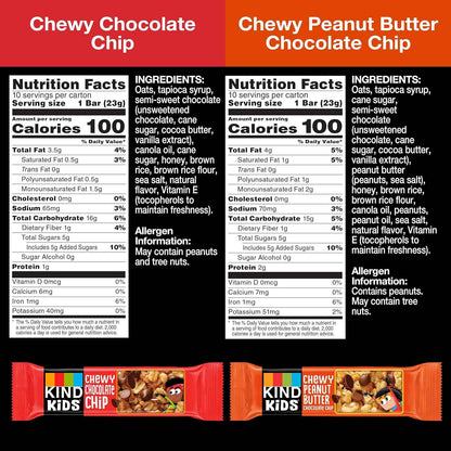KIND Chewy Granola Bars, Kids Lunchbox Snack Variety Pack, 20 Count Gluten Free Bars for School
