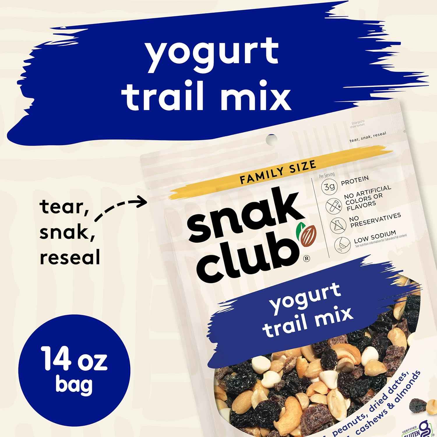 Snak Club Yogurt Trail Mix – Mindful Snacking Pantry Staple with No Artificial Colors, 3g Protein per Serving, 14 oz
