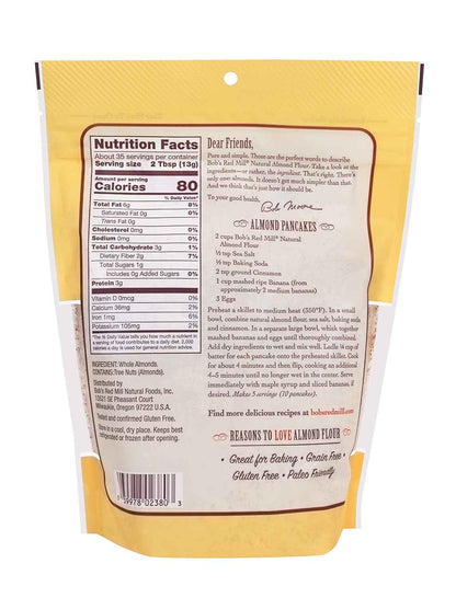 Bob's Red Mill Natural Almond Flour for Family Kitchen, Gluten Free Baking Flour for School Lunch Muffins and Snacks