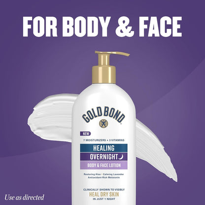 Gold Bond Healing Overnight Lotion for Dry Skin – Lavender Scented Nightly Moisturizer for a Calming Bedtime Ritual