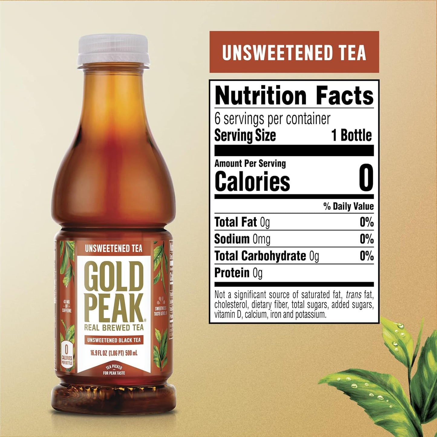 Gold Peak Zero Sugar Sweet Tea – Mindful Sip for Diet and Weight Management Goals, 16.9 fl oz Bottles 6 Pack