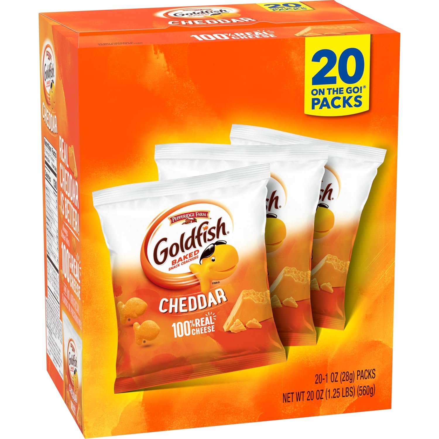 Goldfish Cheddar Cheese Crackers – Car Console Road Trip Snack, 20 Single-Serve Travel Pouches