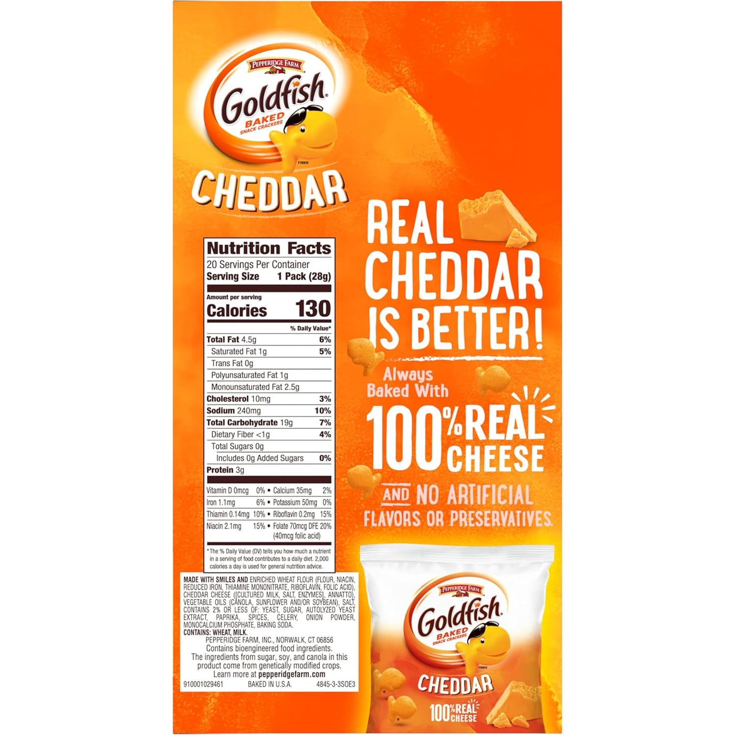 Goldfish Cheddar Cheese Crackers – Car Console Road Trip Snack, 20 Single-Serve Travel Pouches