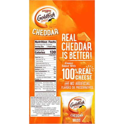 Goldfish Cheddar Cheese Crackers – Car Console Road Trip Snack, 20 Single-Serve Travel Pouches