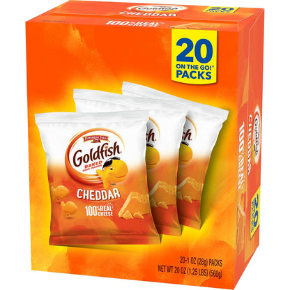 Goldfish Cheddar Cheese Crackers – Car Console Road Trip Snack, 20 Single-Serve Travel Pouches