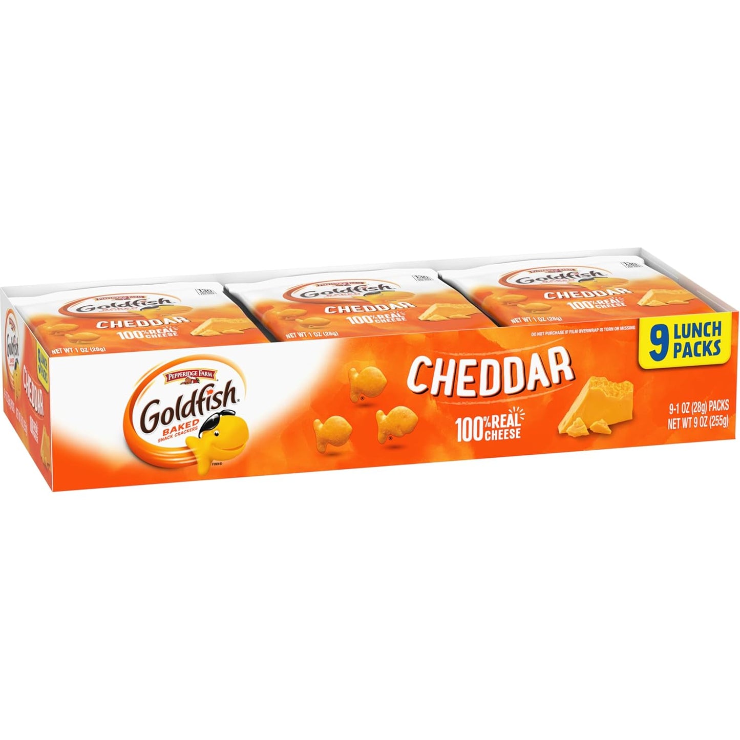 Goldfish Cheddar Cheese Crackers – Desk Drawer Office Snack, 1 oz Single-Serve Packs, 9 Count Tray