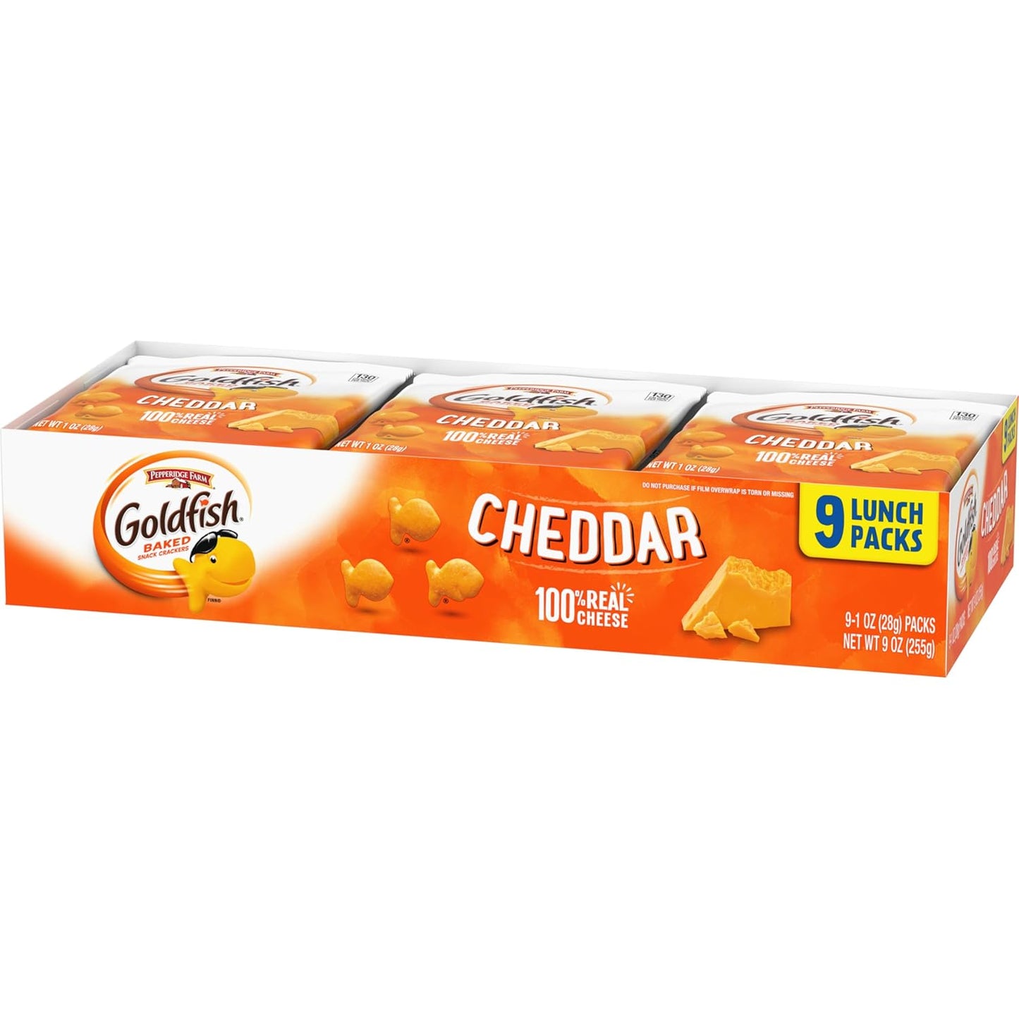 Goldfish Cheddar Cheese Crackers – Desk Drawer Office Snack, 1 oz Single-Serve Packs, 9 Count Tray
