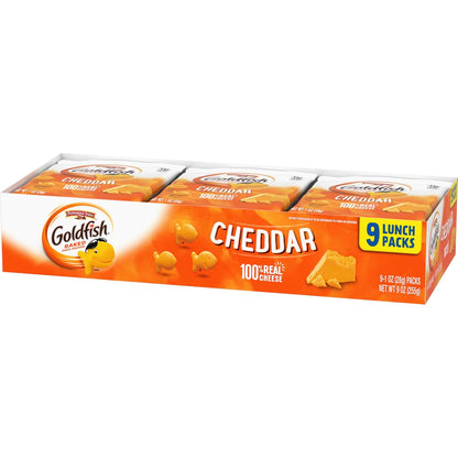 Goldfish Cheddar Cheese Crackers – Desk Drawer Office Snack, 1 oz Single-Serve Packs, 9 Count Tray