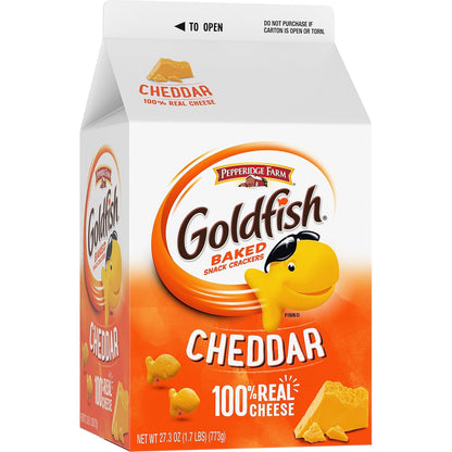 Goldfish Cheddar Cheese Crackers – Safe Lunchbox Side for Nursery Snack Time, No Artificial Preservatives, 27.3 oz Carton