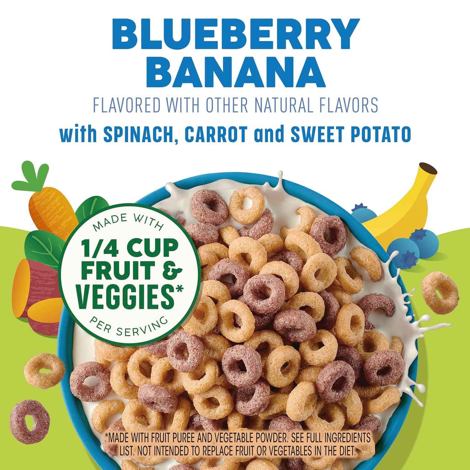Cheerios Veggie Blends Blueberry Banana Cereal – Toddler-Friendly Gluten Free Cereal for the Breakfast Table and Playdate Snack Bowl