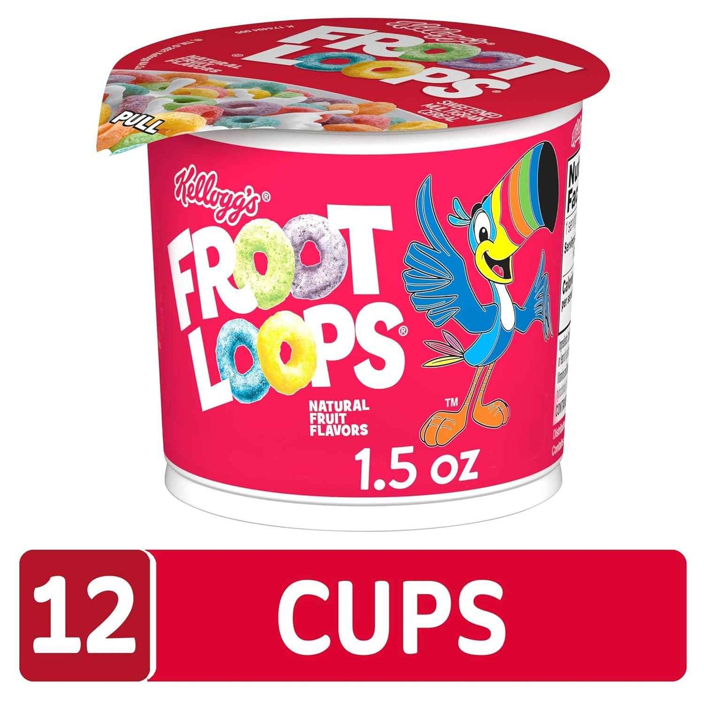 Kellogg's Froot Loops Cereal Cups – Lunchbox Snack for Kids, 12 Single-Serve 1.5oz Cups