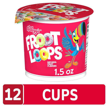 Kellogg's Froot Loops Cereal Cups – Lunchbox Snack for Kids, 12 Single-Serve 1.5oz Cups