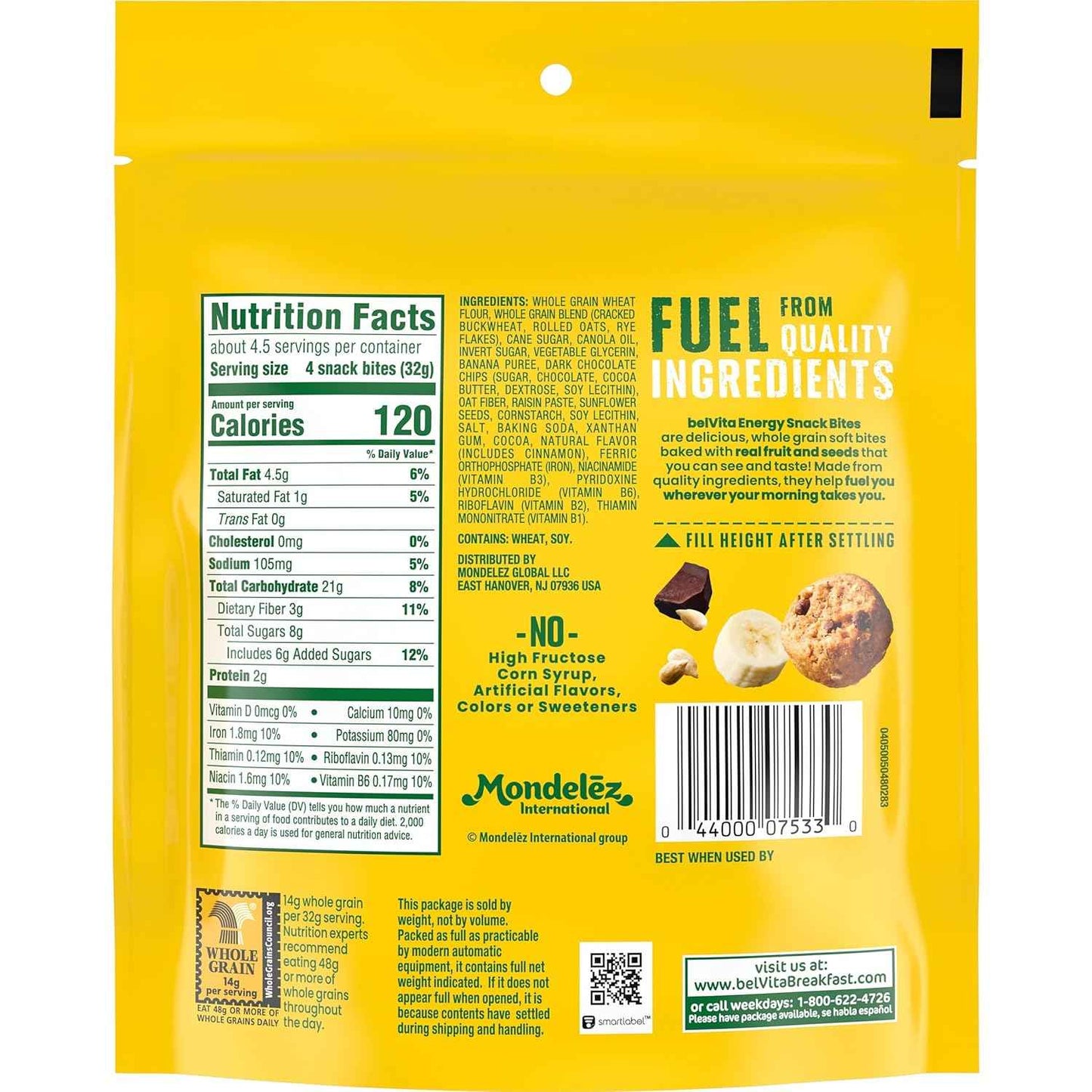 belVita Energy Snack Bites Banana Dark Chocolate – Portable Hiking Trail Snack with Sustained Energy, 5 oz Pouch