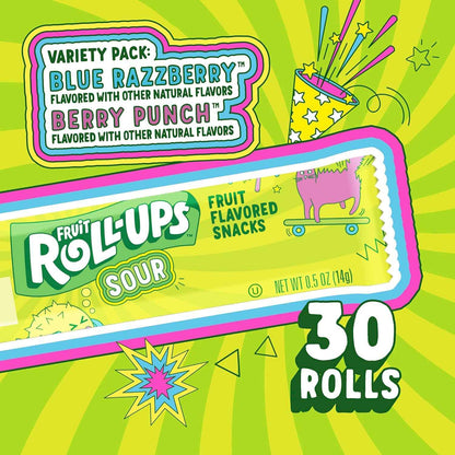 Fruit Roll-Ups Vitamin C Fruit Snacks – Better-for-You Pantry Snack for Families, 30-Count Sour Variety