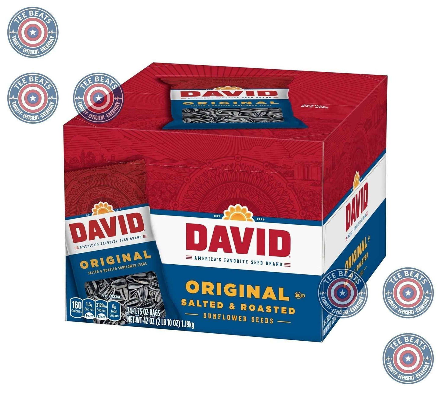 DAVID Roasted Sunflower Seeds – Mindful Snacking with Vitamin E and Antioxidants, Original Flavor, 24 Pack of 1.75oz