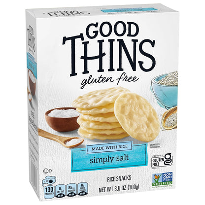 Good Thins Simply Salt Rice Snacks Gluten Free Crackers for Hiking Backpack, Durable Round Shape That Won't Crumble on the Trail