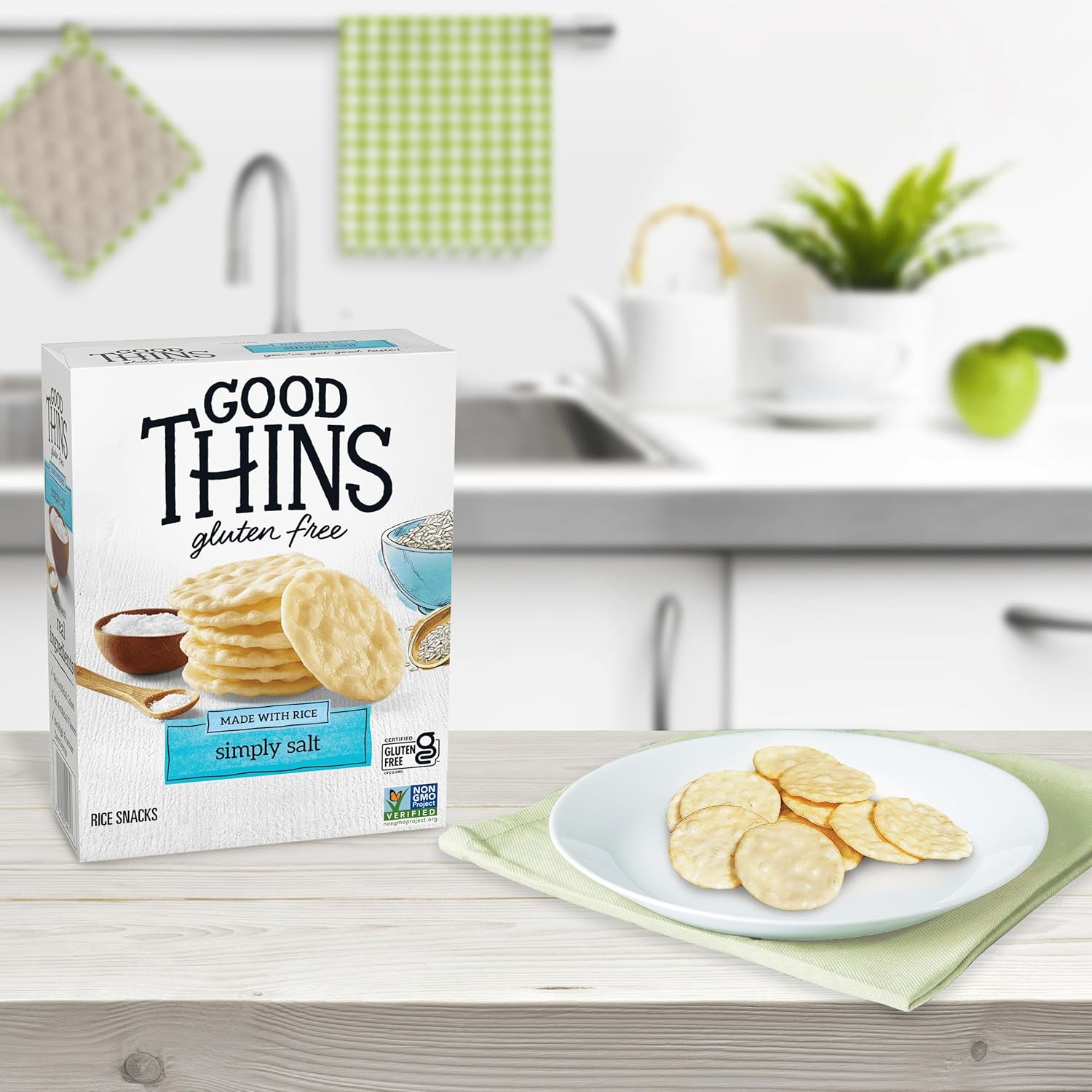 Good Thins Simply Salt Rice Snacks Gluten Free Crackers for Hiking Backpack, Durable Round Shape That Won't Crumble on the Trail