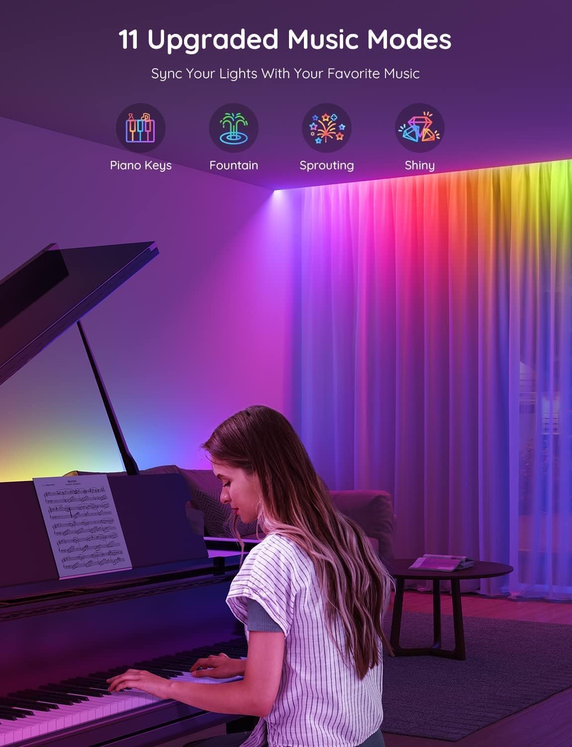 Govee RGBIC LED Strip Lights – Cool-Touch, Flame-Free Bedroom Lighting for Kids and Teens, App Timer, 16.4ft
