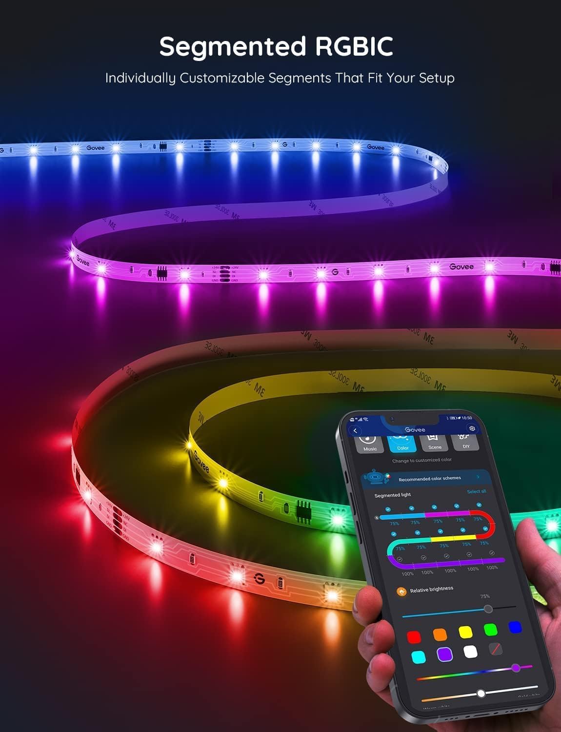 Govee RGBIC LED Strip Lights – Cool-Touch, Flame-Free Bedroom Lighting for Kids and Teens, App Timer, 16.4ft