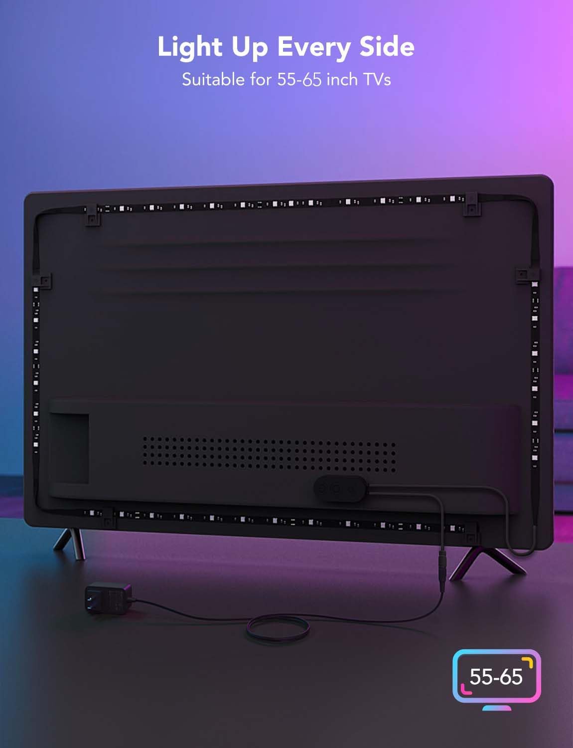 Govee TV LED Backlight – Eye-Strain-Reducing Bias Lighting for Relaxing Movie Nights on 55-65 Inch TVs