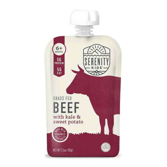 Serenity Kids Grass Fed Beef & Kale Baby Food Pouch – Safe Highchair Meal for 6+ Month Infants at Home or Daycare