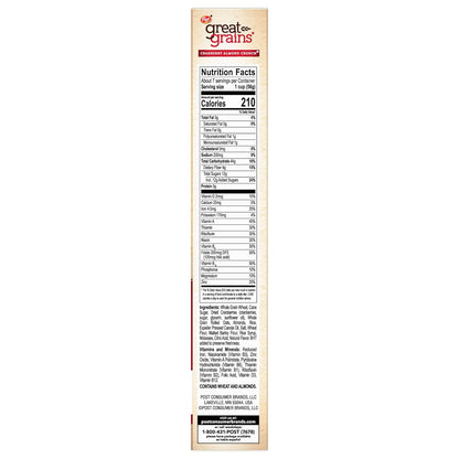 Great Grains Cranberry Almond Crunch Cereal – High-Fiber Non-GMO Cereal for Clean-Label Wellness Pantries, 14 oz