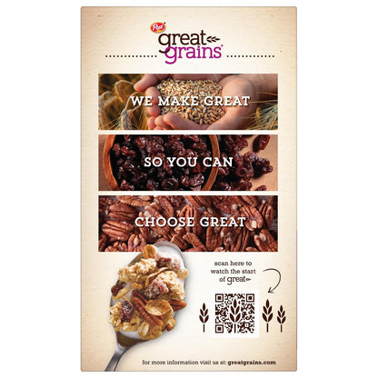 Great Grains Raisin Date Pecan Breakfast Cereal – Fiber Rich Non-GMO Cereal for Cholesterol Conscious Adults, 16 oz