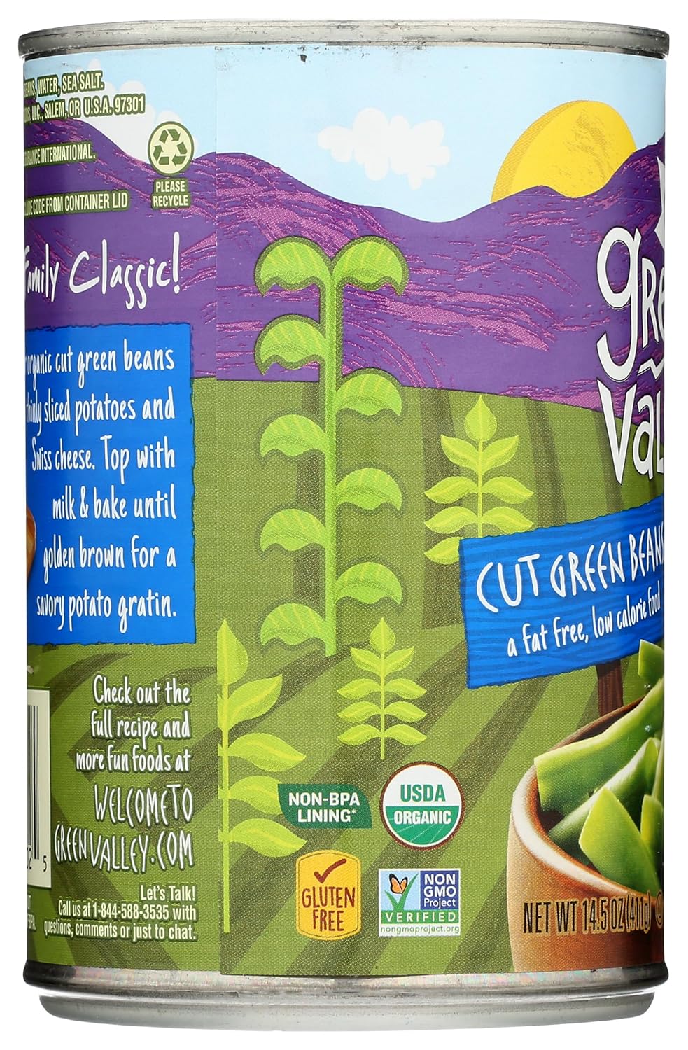 Green Valley Organic Cut Green Beans – Clean Three-Ingredient Side for Family Dinner Tables, 14.5 oz Can
