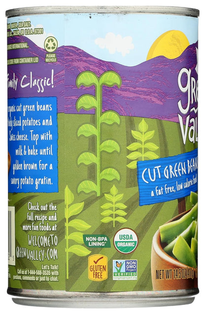 Green Valley Organic Cut Green Beans – Clean Three-Ingredient Side for Family Dinner Tables, 14.5 oz Can