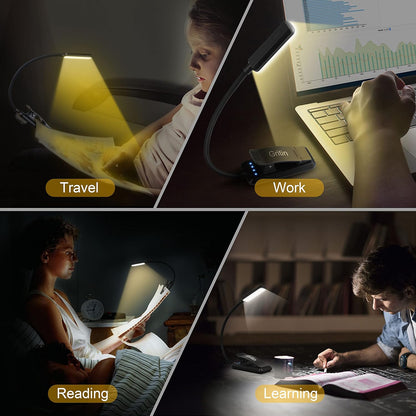 Gritin 9 LED Rechargeable Book Light for Reading in Bed - Focused Study Lamp for Dorm Room Desk, Stepless Dimming USB Clip on Light for Night Time Studying