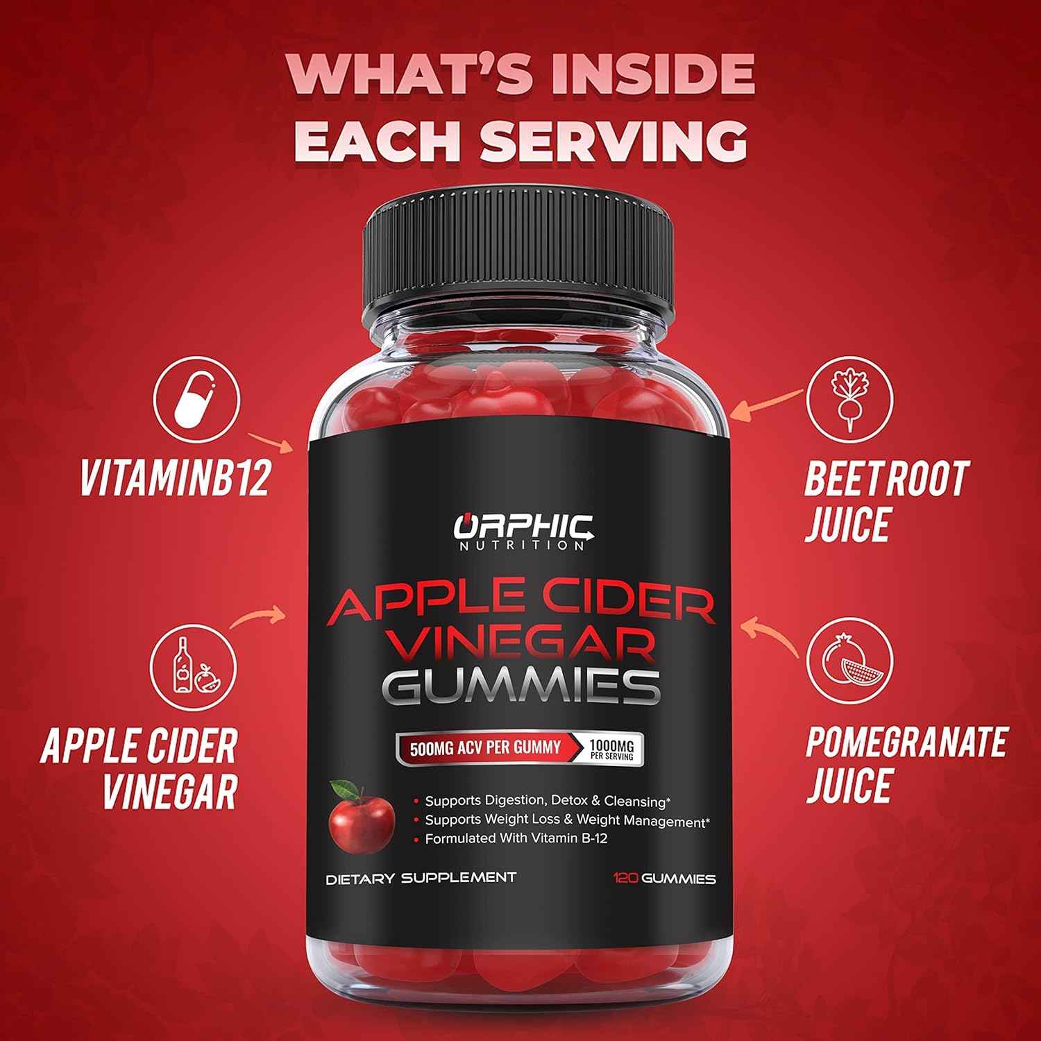 ORPHIC NUTRITION Apple Cider Vinegar Gummies – Daily Wind-Down Ritual for Gut Health and Mindful Detox Support