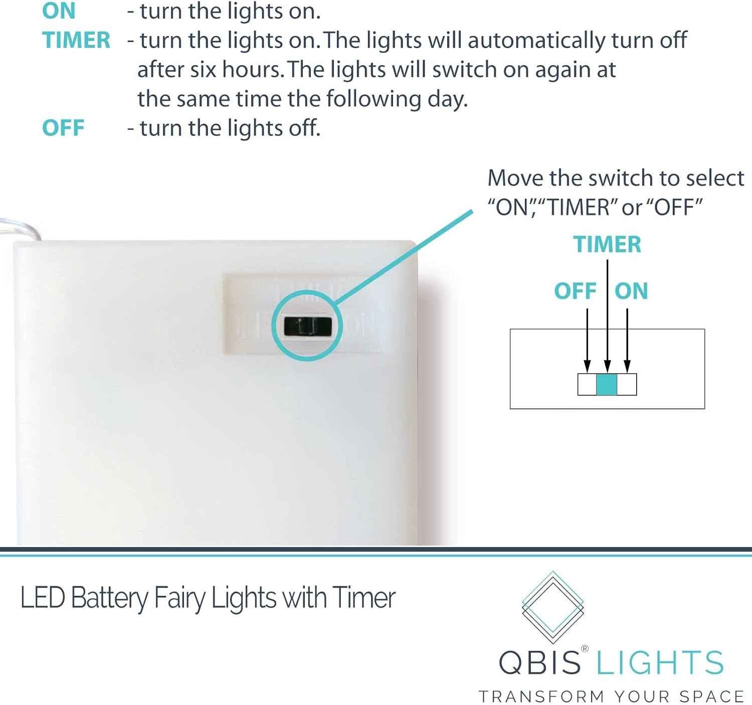 QBIS Warm White Fairy Lights – Battery Operated 6.5ft Silver Wire for Cozy Bedroom Shelf and Headboard Accent Lighting