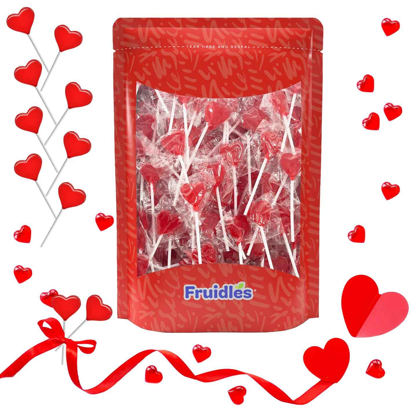 Fruidles Strawberry Heart Suckers – Cute Housewarming and Galentine's Gift, Half-Pound Bulk Wrapped Candy