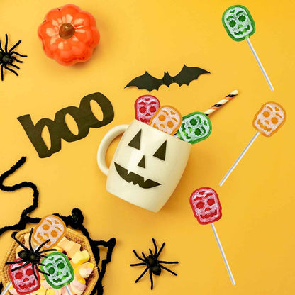 Candy Pop Co. Skull Lollipop Suckers – Portable Trick-or-Treat Candy for Neighborhood Treat Drops
