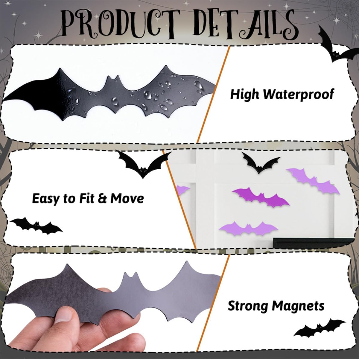 Halloween Bat Decor for Kids Room – Removable 3D PVC Wall Stickers in Orange Purple Black for Child Safe Bedroom Makeover