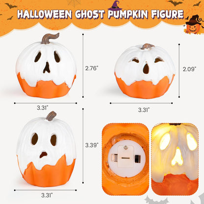 Halloween Decorations Light Up Ghost Pumpkin Set of 3 – Spooky Chic Bedroom Decor for Ambient Autumn Evenings
