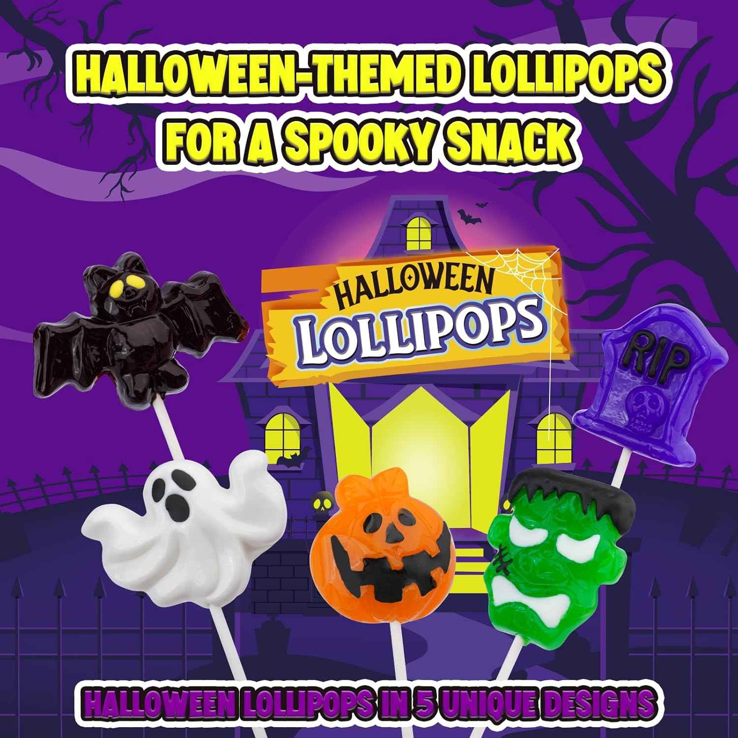 Amos Kids Halloween Candy Lollipops – Pre-Portioned 15ct Monster Suckers for Playroom Treat Bowls, School Party Tables & Trick-or-Treat Night
