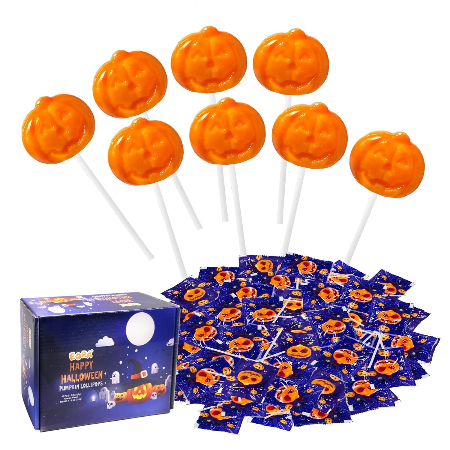 Halloween Suckers Lollipops for Kids Party Favor Bags, Assorted Pumpkin Ghost Bat Cat Shaped Suckers Individually Wrapped Treats, 32 Count Halloween Candy